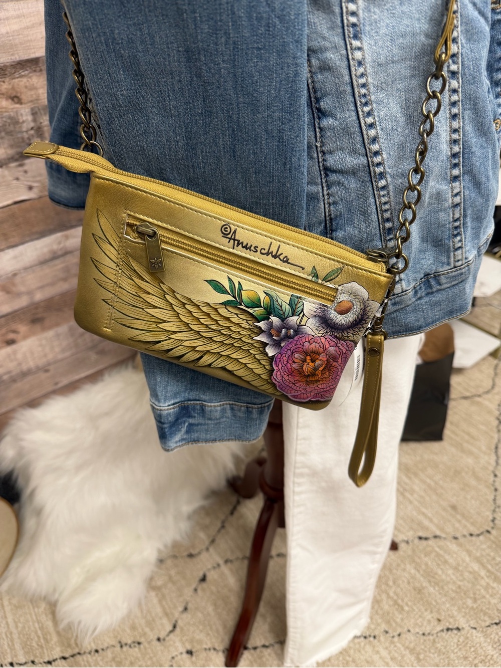 Anuschka Gold w/Wings & Floral Print OS - Picture 4 of 5